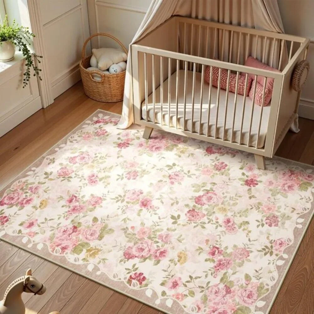 New 6x9 Washable Boho Floral Vintage Non-Slip Rug, Carpet for Home & Room Decor